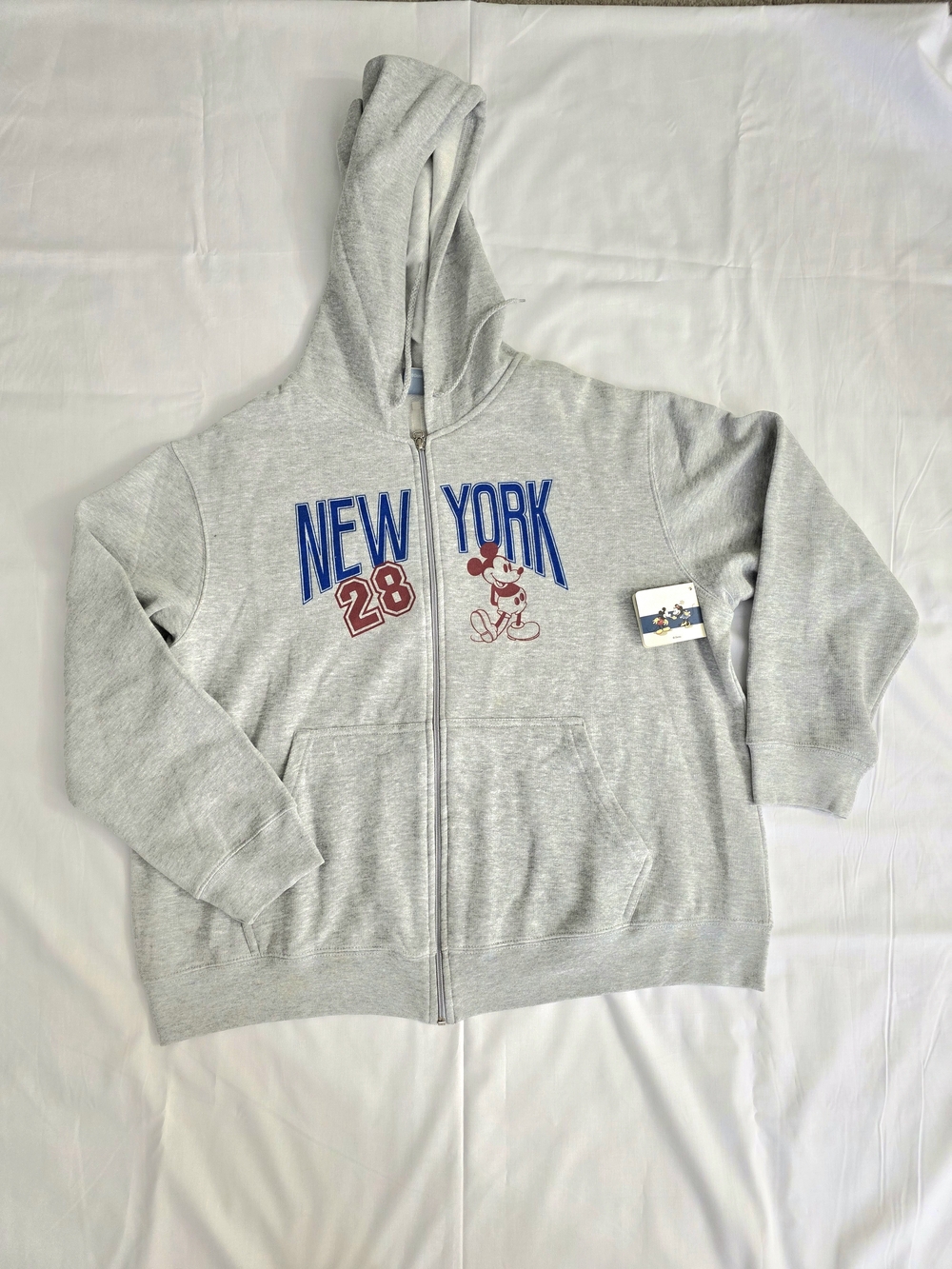 Women's Plus 1X Disney Gray Zip-Up Hoodie with Blue 'New York' and Red 28
